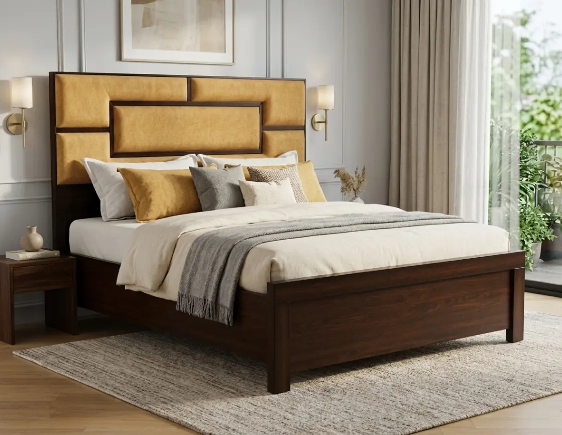 Luxury Cushioned Headboard Double Bed Design