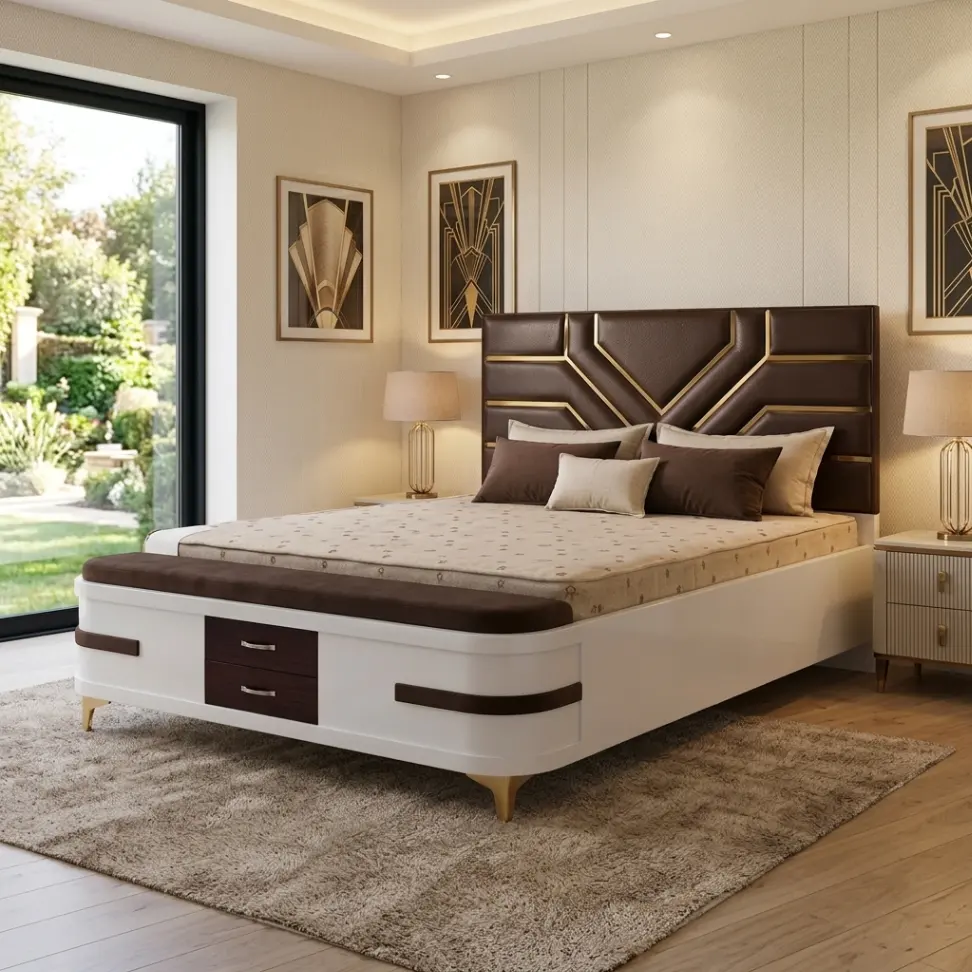 Golden Accent Leatherette Cushion Headboard Bed