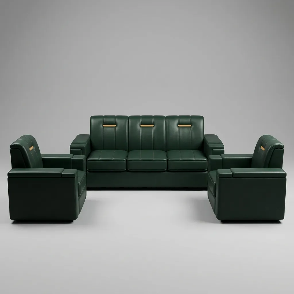 Haryana Traders Luxury 5-Seater Leatherette Sofa Set (3+1+1) | Modern Living Room & Office Lounge (Emerald Green)
