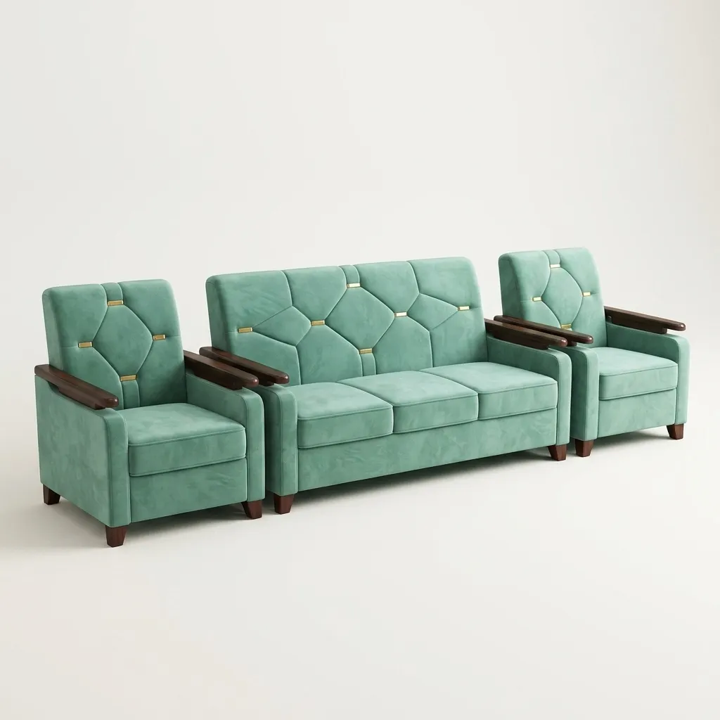 Haryana Traders Contemporary 3+1+1 Pastel Green Living Room Sofa Set with Solid Wood Armrests