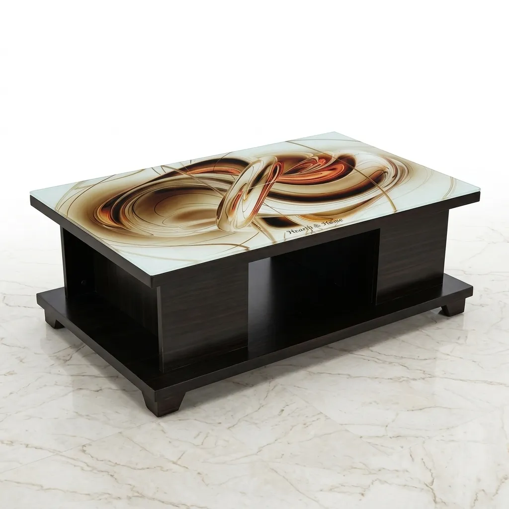 Haryana Traders Contemporary Living Room Coffee Table with Glass Top & Lower Shelf Storage Rack (Wenge Finish)