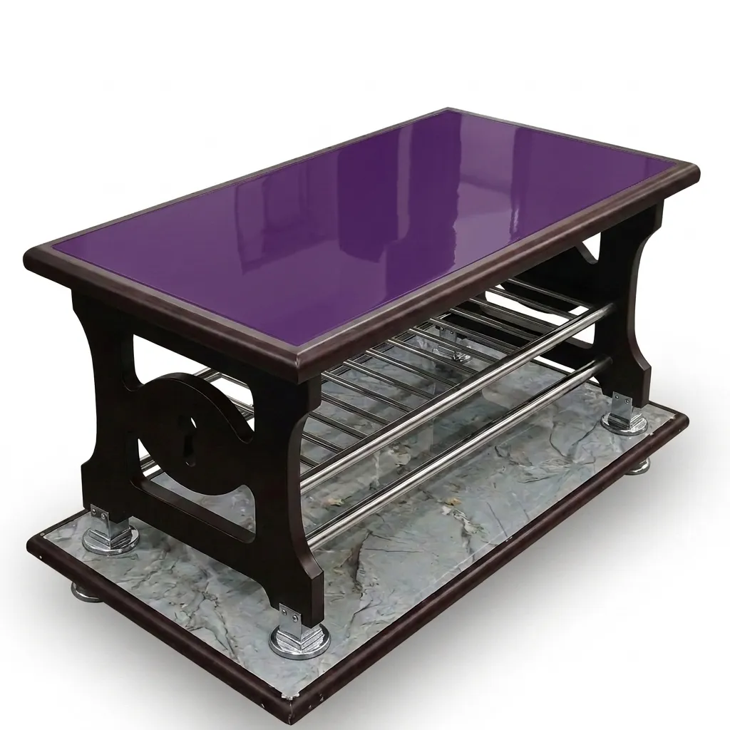 Haryana Traders – Urban Luxe Violet & Marble-Texture Multi-Tier Center Table (Dark Walnut Frame)