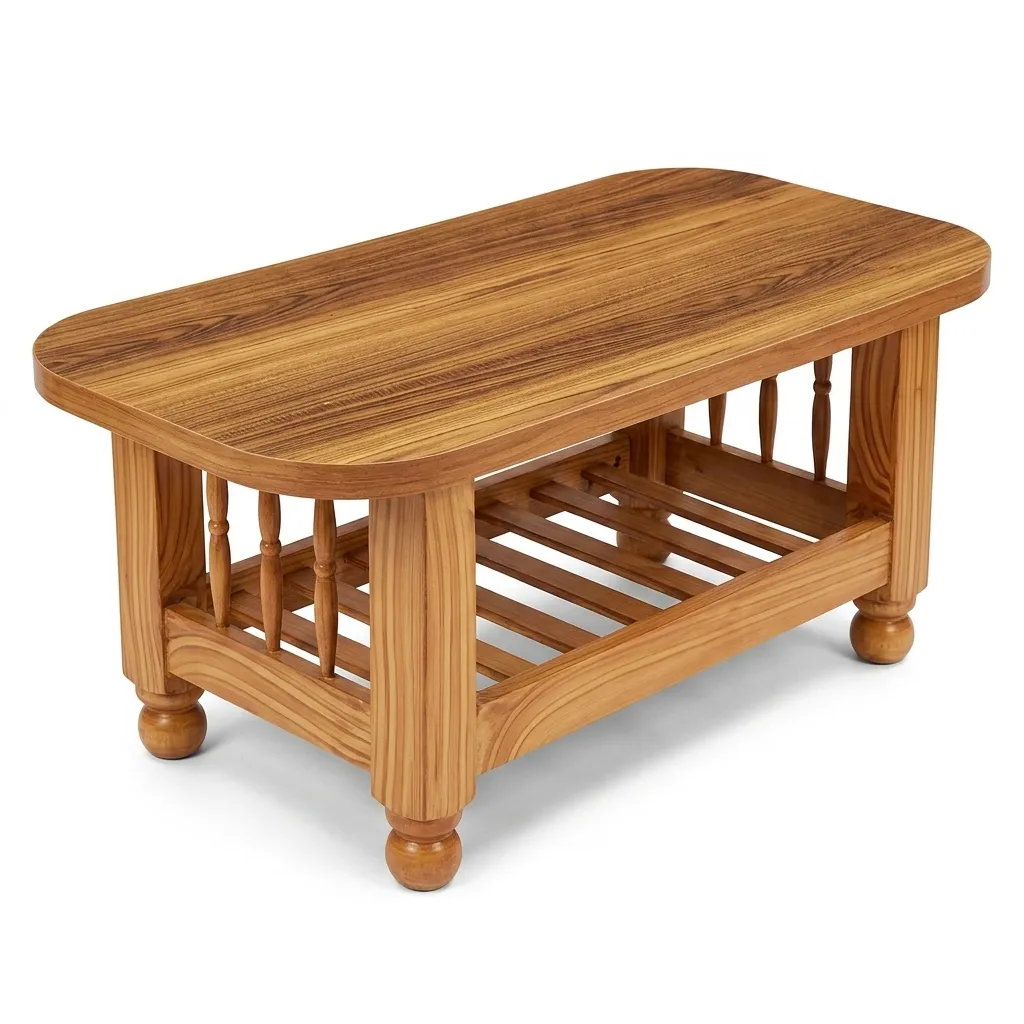 ryana Traders Traditional Wooden Coffee Table with Turned Legs & Magazine Shelf