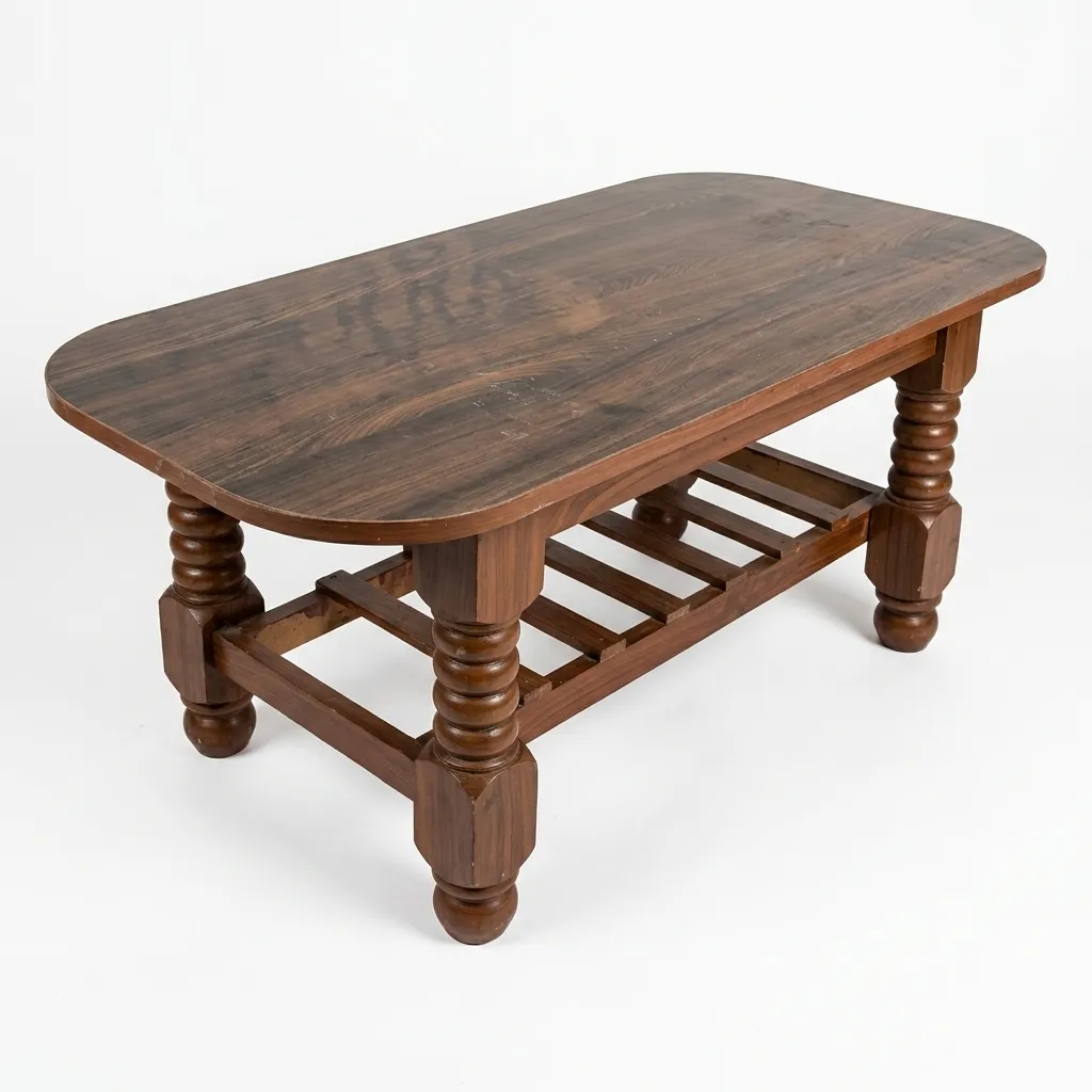 Haryana Traders Classic Wooden Teapoy Table with Decorative Turned Legs & Slatted Shelf