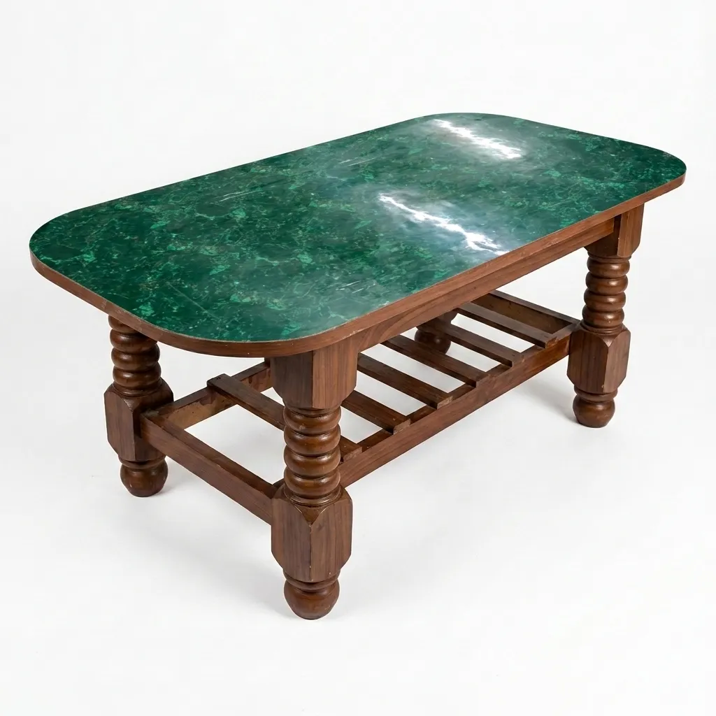 Haryana Traders Solid Wood Rectangular Teapoy Table with Glossy Green Top & Slatted Shelf