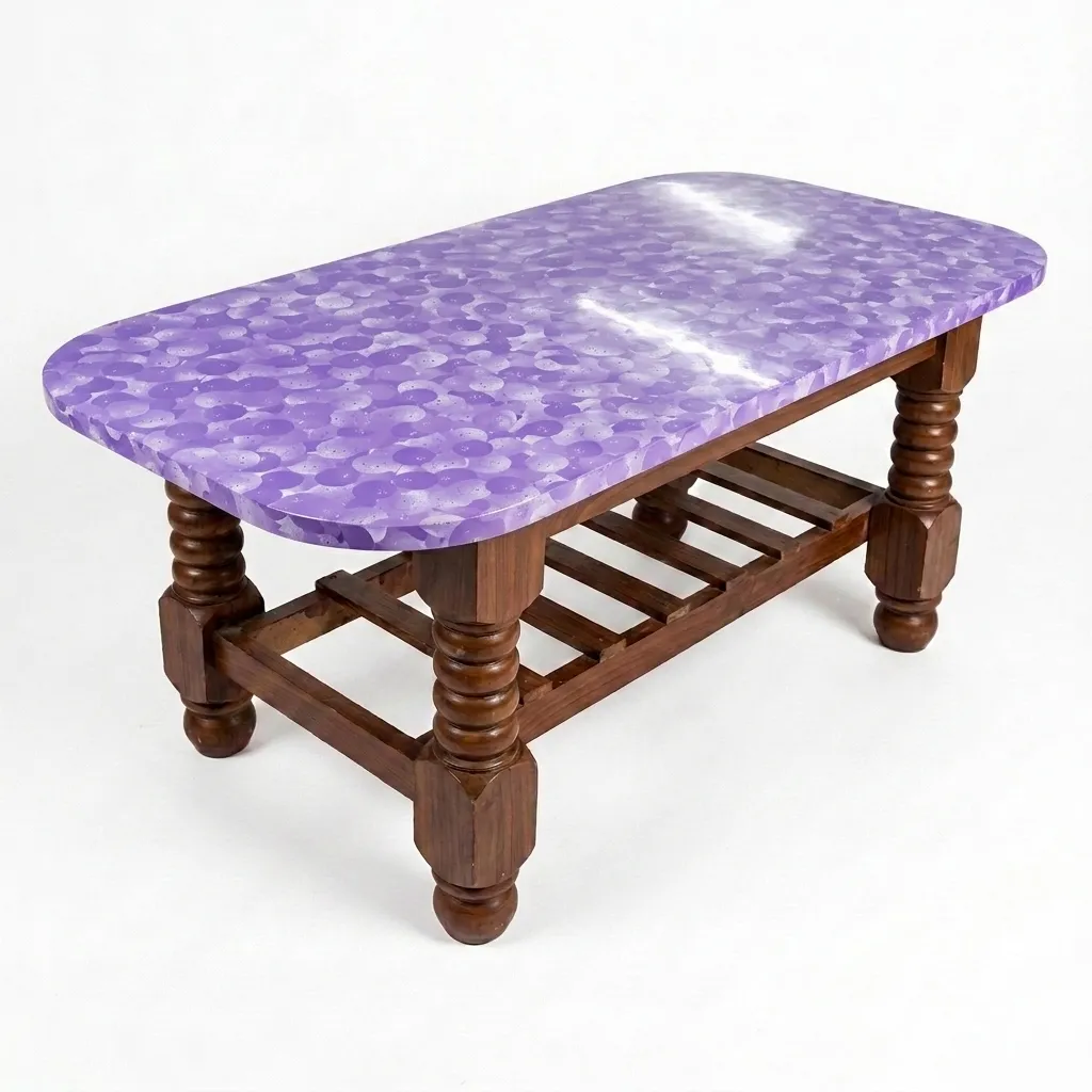 Haryana Traders Solid Wood Rectangular Teapoy Table with Glossy Purple Top & Slatted Shelf