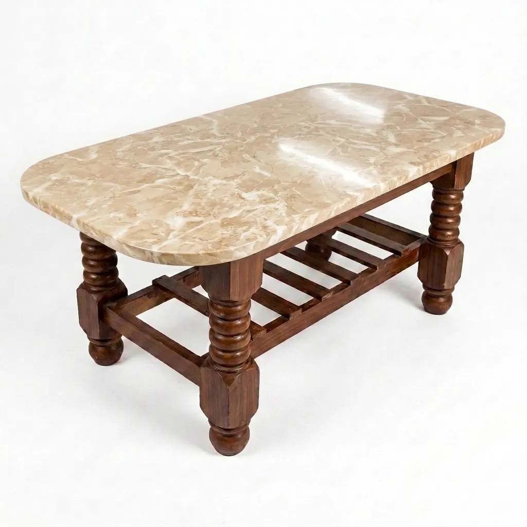Haryana Traders Solid Wood Rectangular Teapoy Table with Glossy Cream Top & Slatted Shelf