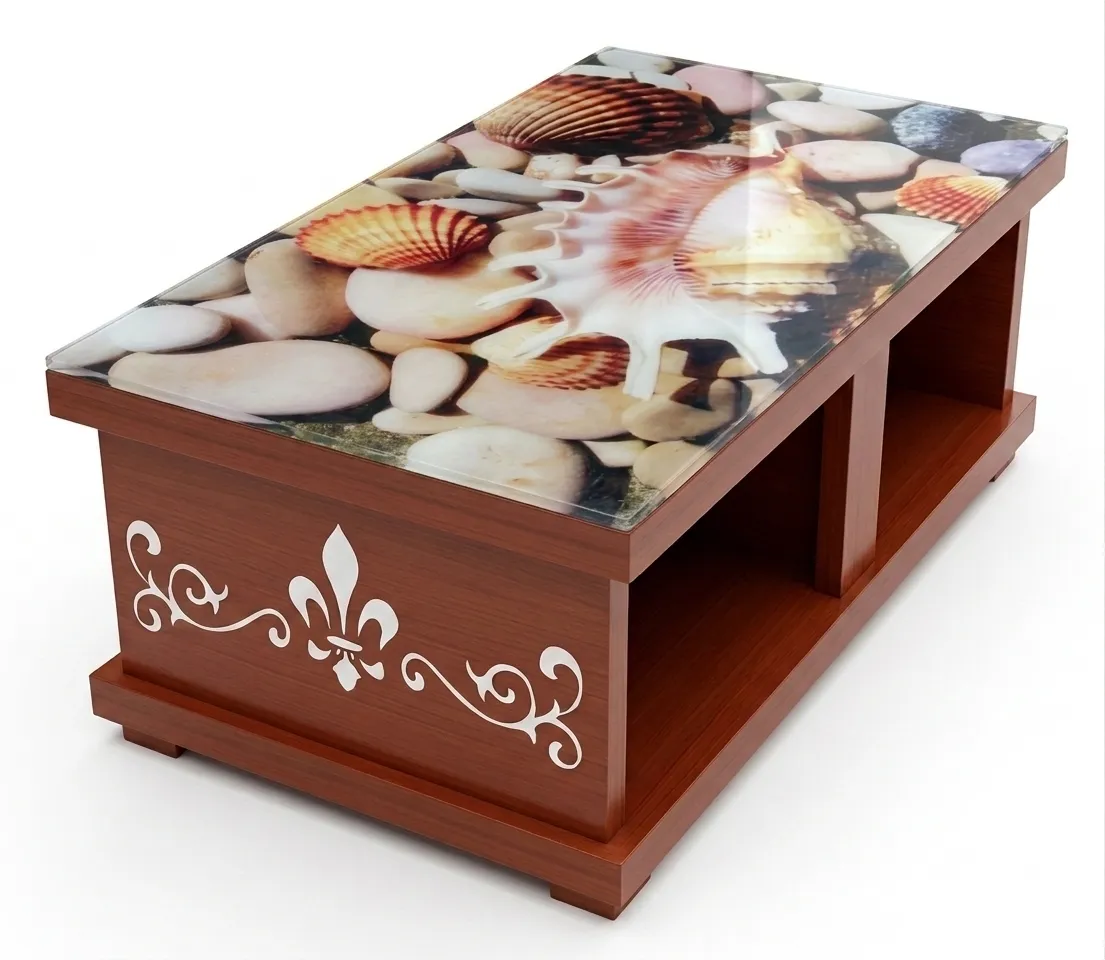 Haryana Traders Modern Box-Style Center Table / Teapoy with 3D Marine Art Top & Side Motif