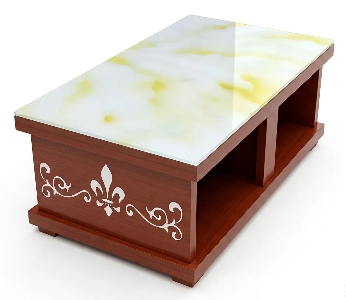 Haryana Traders White & Golden Marble Look Center Table for Living Room & Drawing Room