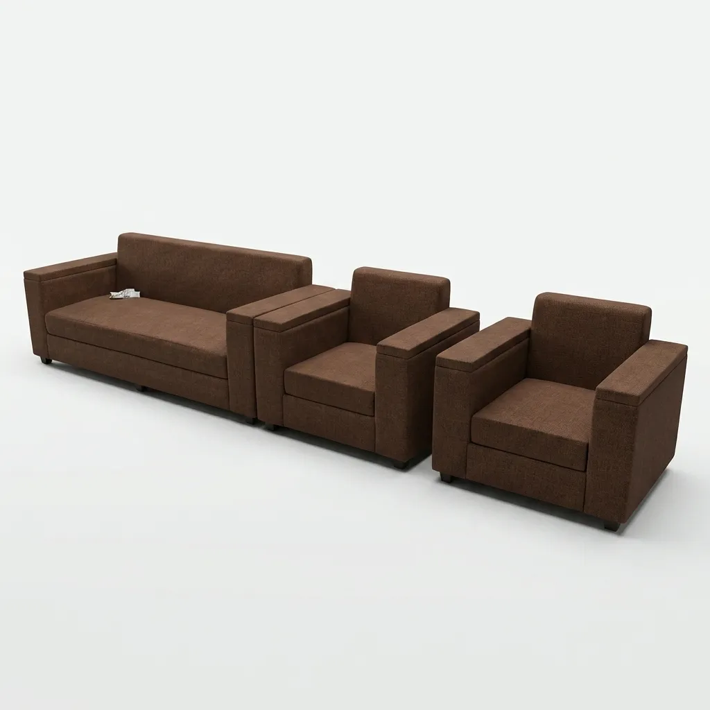 Haryana Traders Modern Track-Arm Sofa Set with 3-Seater Couch & 2 Single Chairs (Brown)
