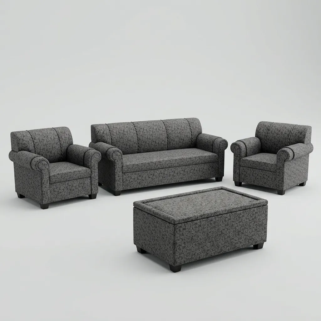 Haryana Traders Premium Textured Grey Living Room Sofa Set with 2 Armchairs & Matching Coffee Table