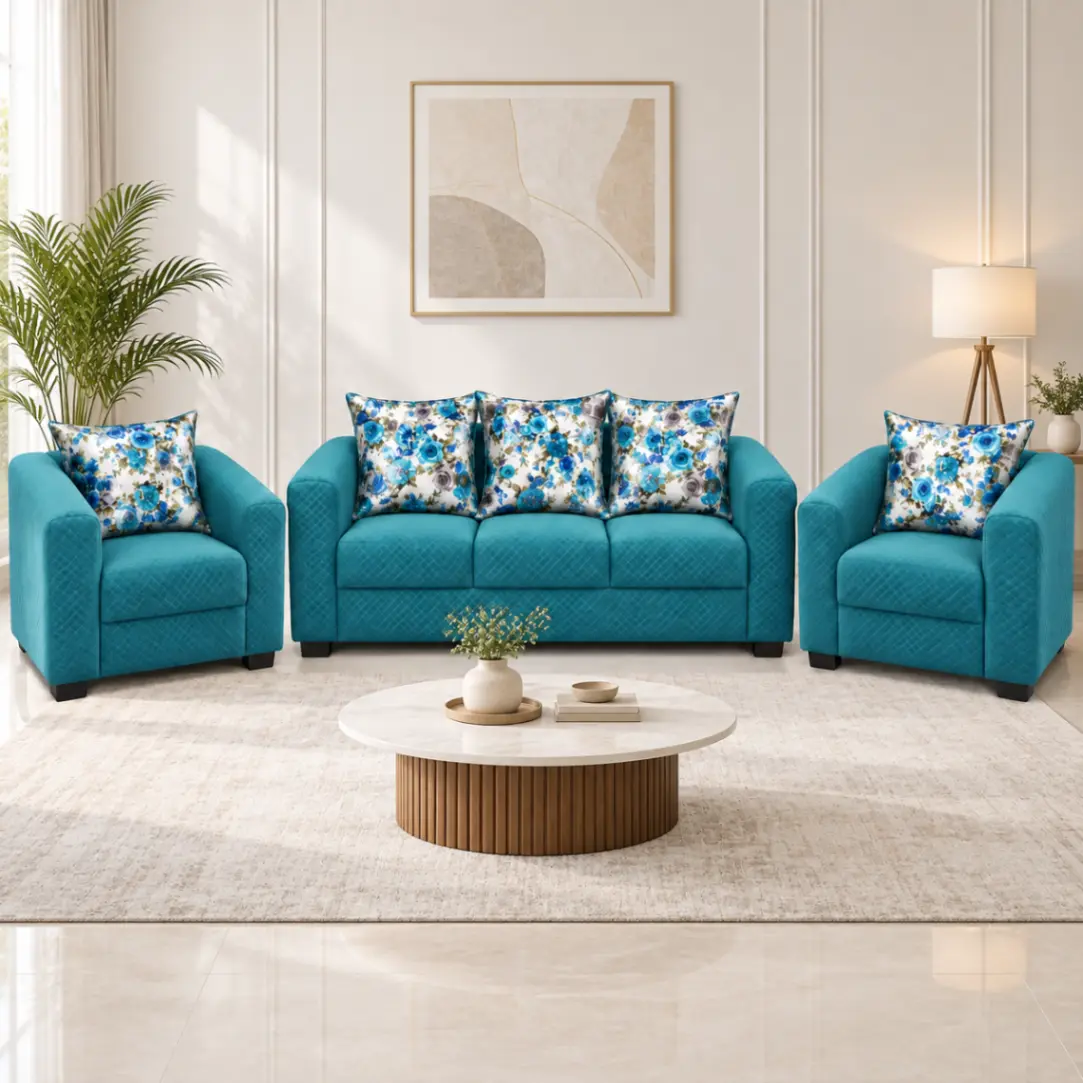 Haryana Traders Luxury 5 Seater Sofa Set (3+1+1) for Living Room | Aqua Blue