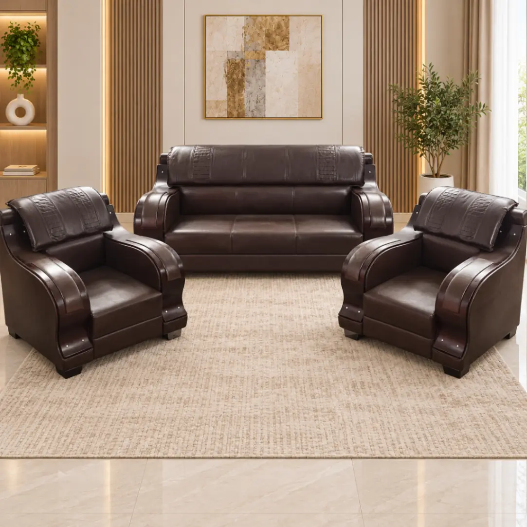 Haryana Traders Premium Leatherette 5 Seater Sofa Set (3+1+1) for Living Room | Dark Brown