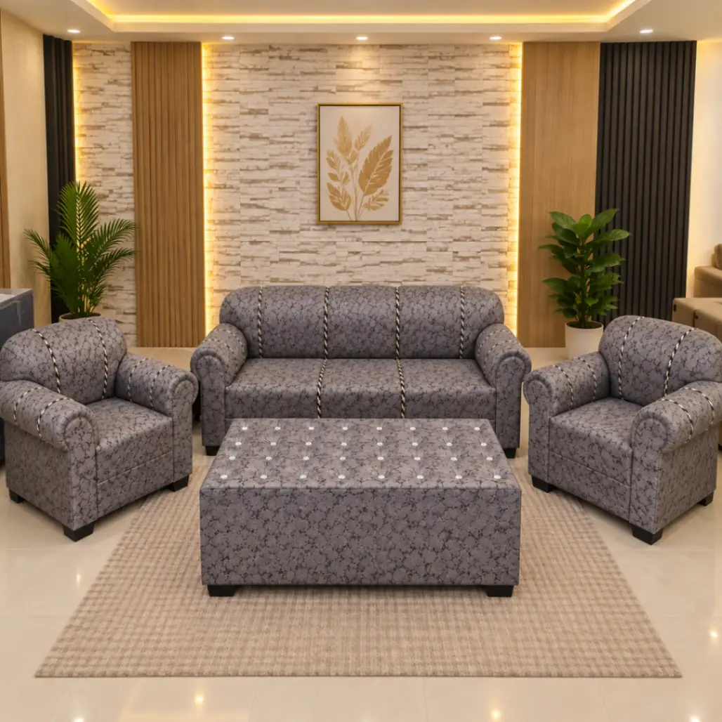 Haryana Traders Luxury 5 Seater Sofa Set (3+1+1) with Matching Large Ottoman Center Table