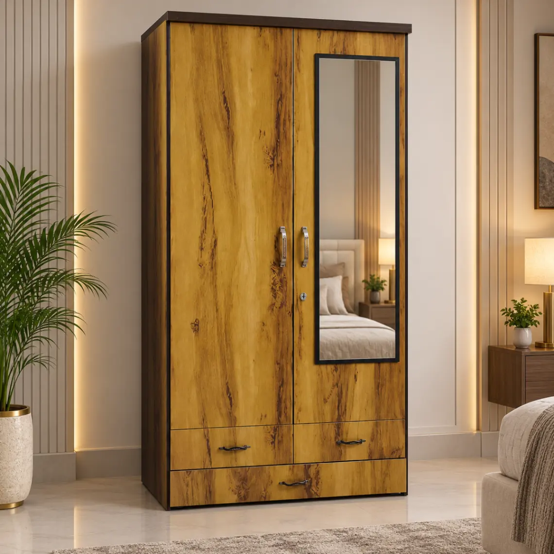 Haryana Traders Modern Engineered Wood Wardrobe (Double Door Almirah) with Drawers