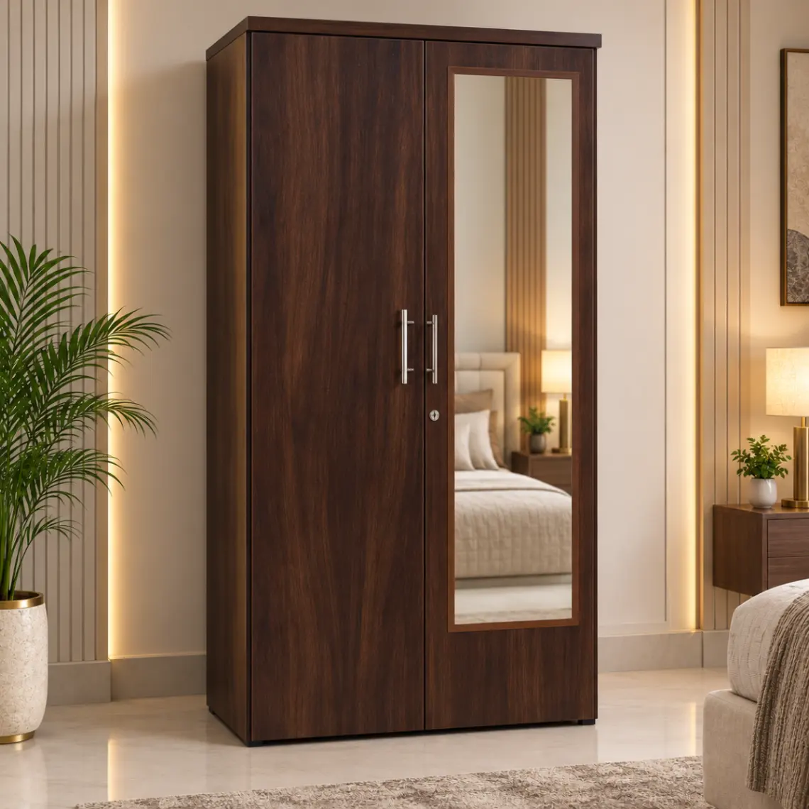 Haryana Traders Engineered Wood Cupboard with Long Dressing Mirror & Key Lock System