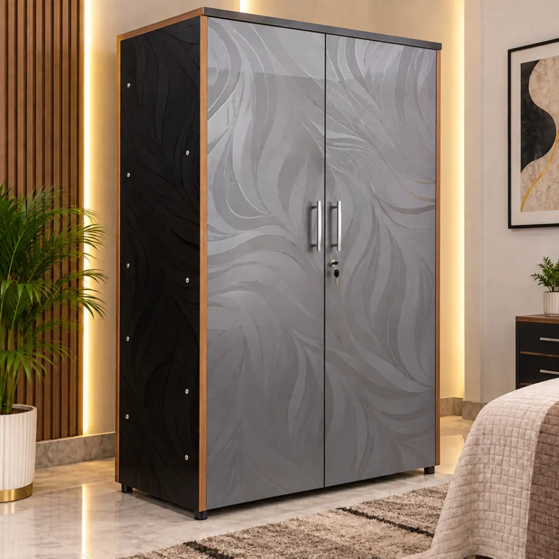 Haryana Traders Engineered Wood Clothes Cupboard with Premium Digital Print & Lock