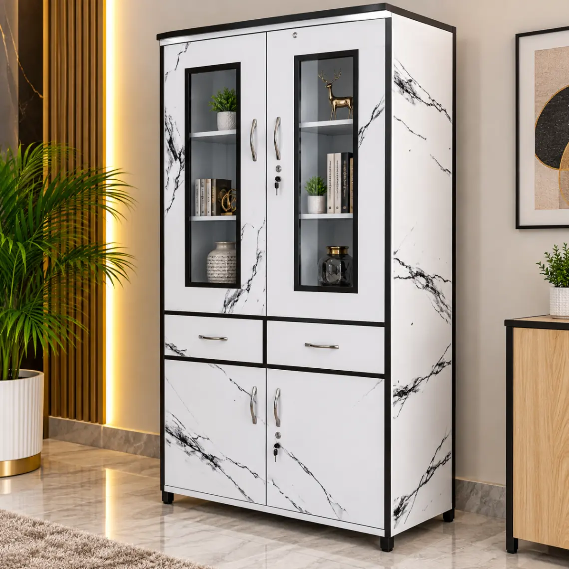 Haryana Traders Premium 4 Door Crockery Cabinet with Lockable Storage for Living Room