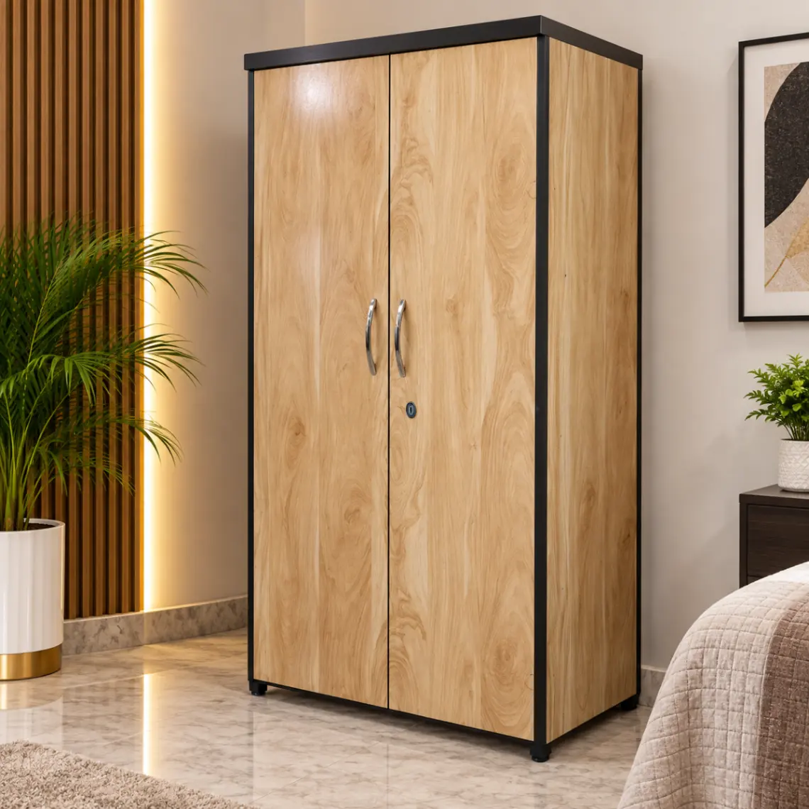 Haryana Traders Premium 2 Door Wooden Almirah with Lock for Bedroom | Natural Oak