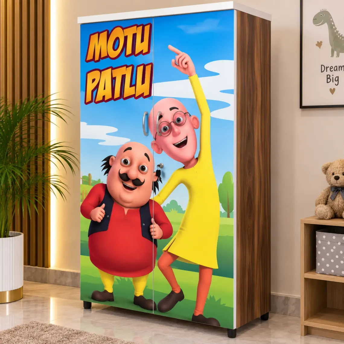 Haryana Traders Modern Children Wooden Wardrobe with Digital Character Print for Bedroom