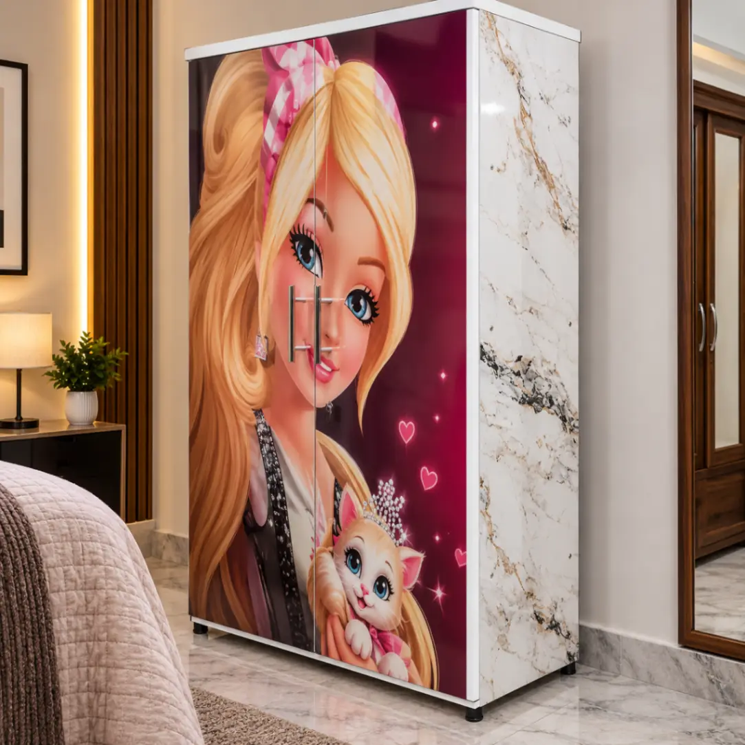 Haryana Traders Modern Children Wooden Wardrobe with Digital Doll Print for Girls Room