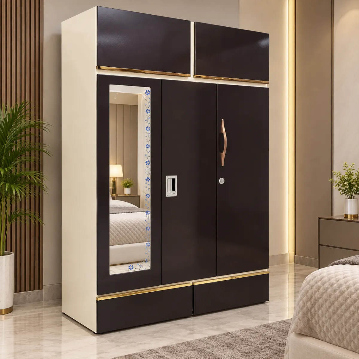 Haryana Traders Heavy Duty Metal Cupboard with Golden Strip Design and Secure Locker