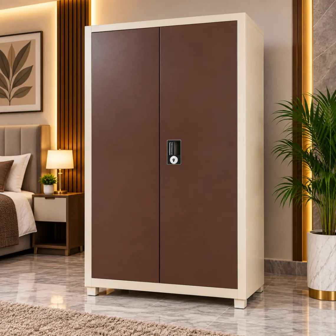 Haryana Traders Elegant Dark Brown 2-Door Steel Wardrobe for Clothes Storage (No Mirror)