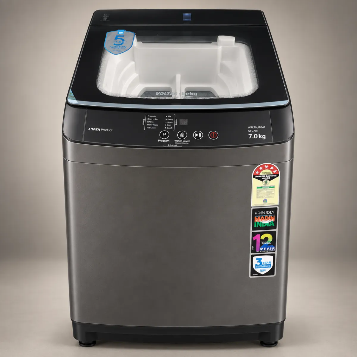 Voltas Beko 7 kg 5 Star Fully Automatic Top Load Washing Machine – Grey