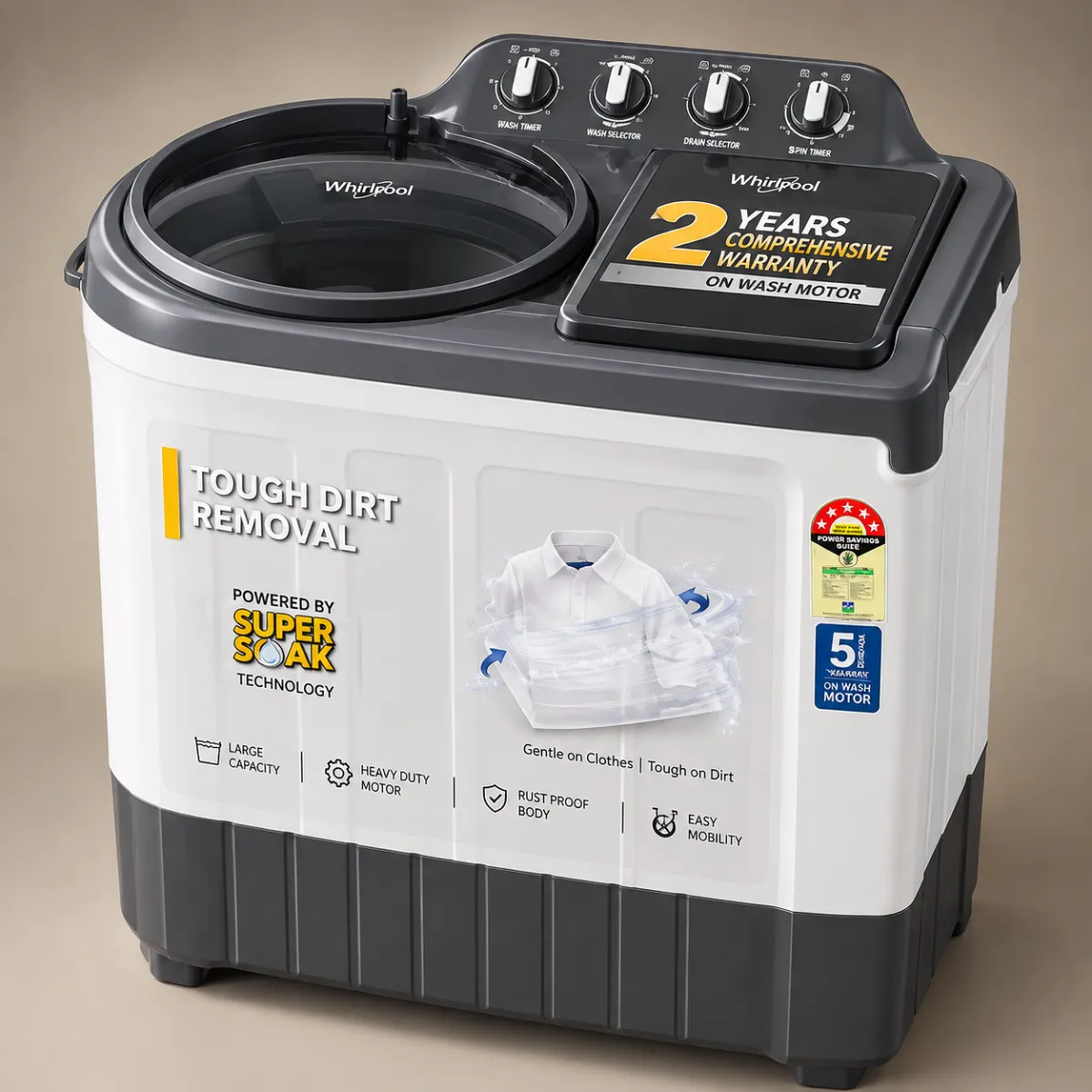 Whirlpool Semi-Automatic Top Load Washing Machine – Grey