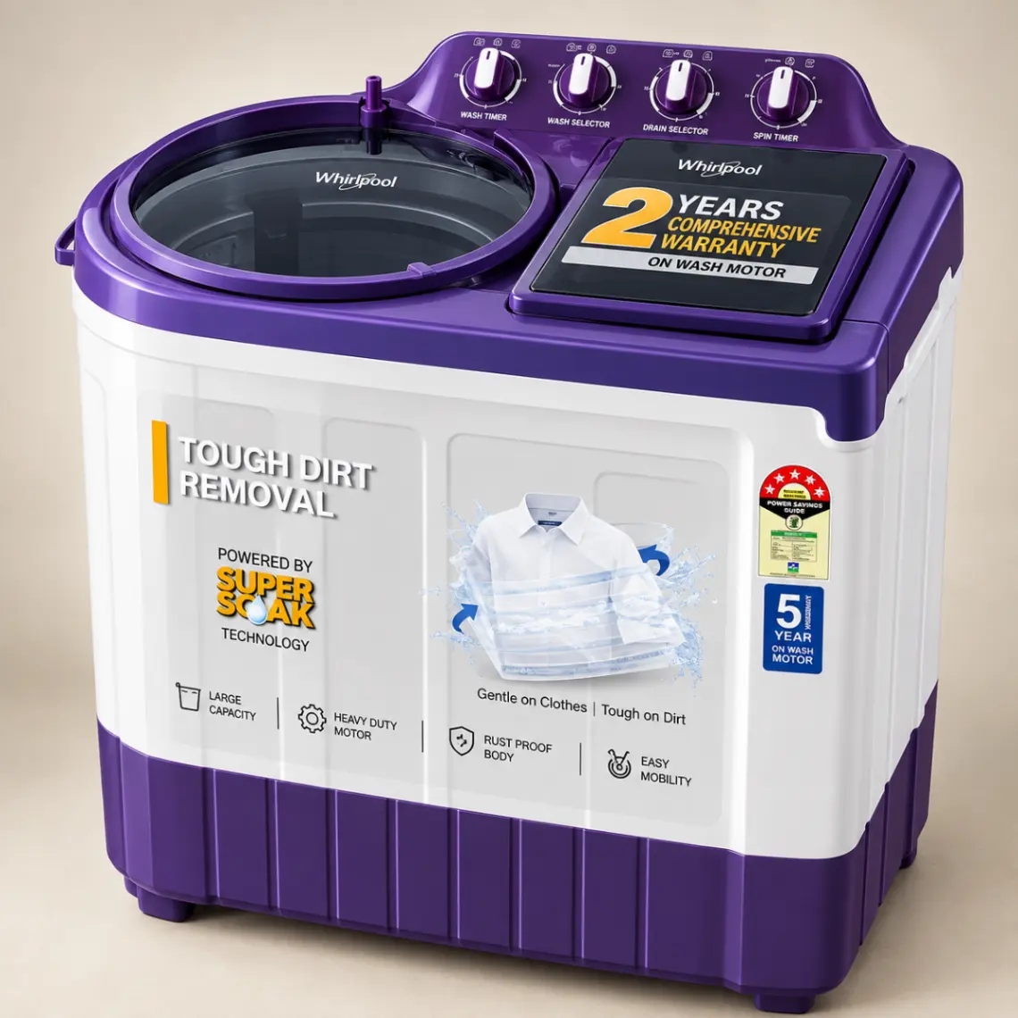 Whirlpool Semi-Automatic Top Load Washing Machine – Purple