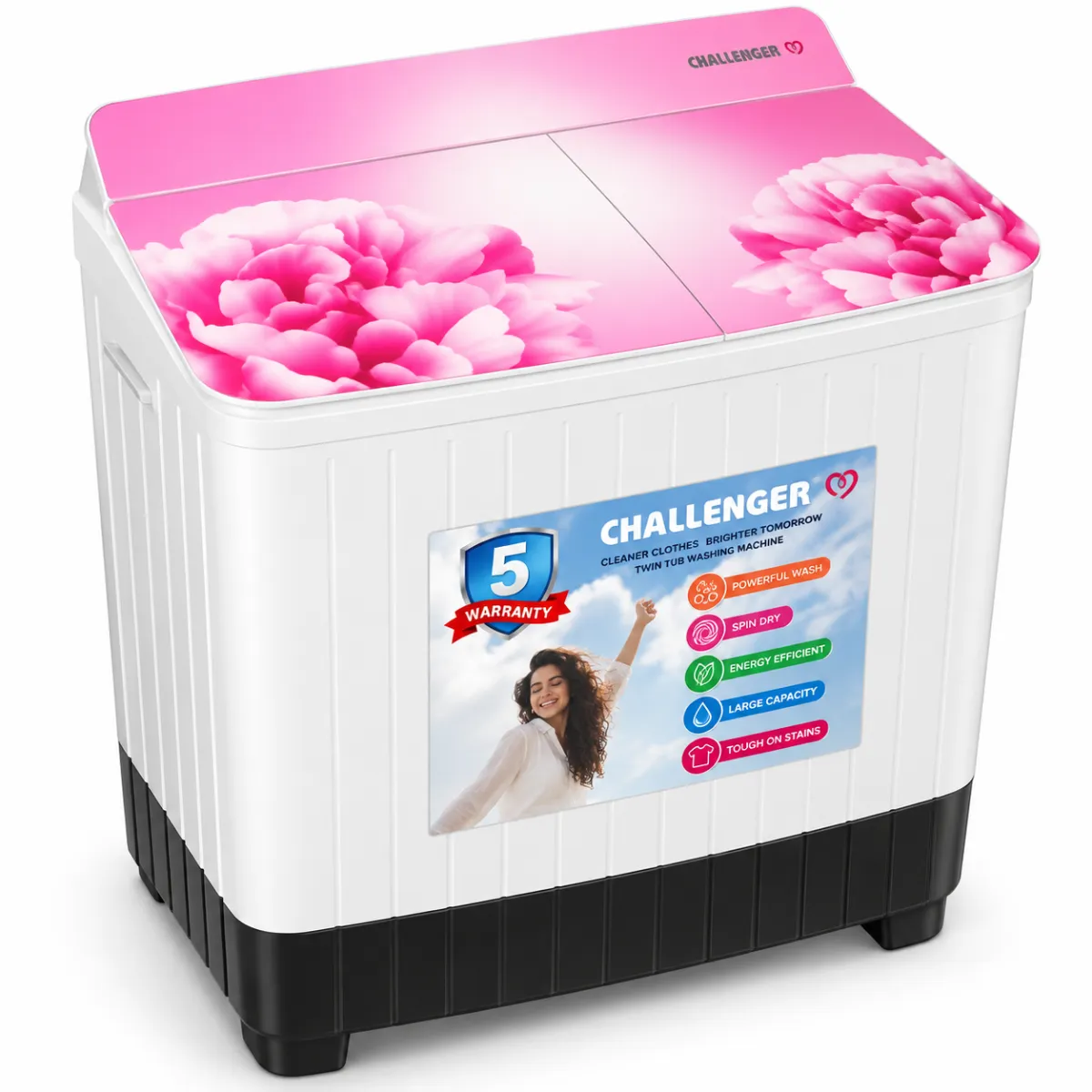 Challenger Semi-Automatic Top Load Washing Machine – Pink & White