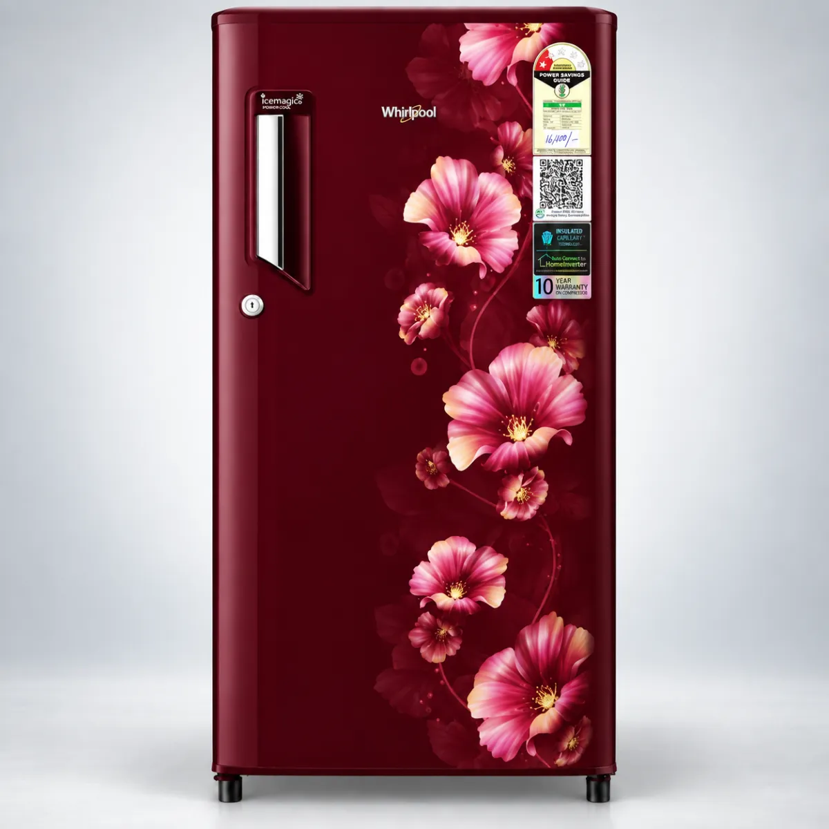 Whirlpool 180 L 1 Star Direct Cool Single Door Refrigerator – Wine with Flowers design