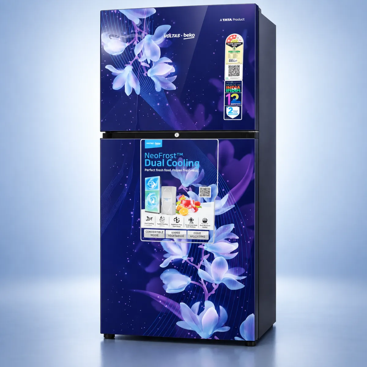 Voltas Beko 230 L 2 Star Frost Free Double Door Refrigerator – Nightangle blue