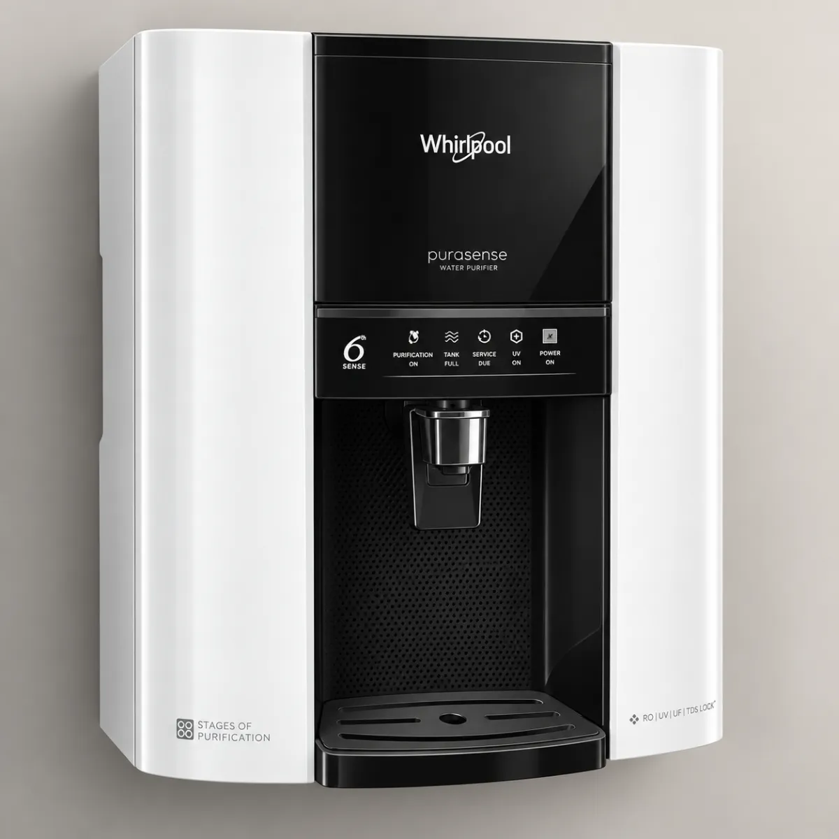 Whirlpool Purasense 7L RO + UV + UF + TDS Control Water Purifier – white with black