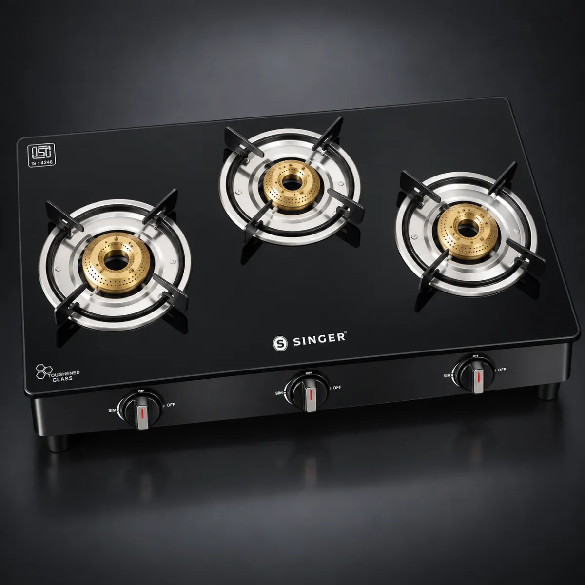 Singer Maxilite 3 GL 3-Burner Toughened Glass Top Gas Stove