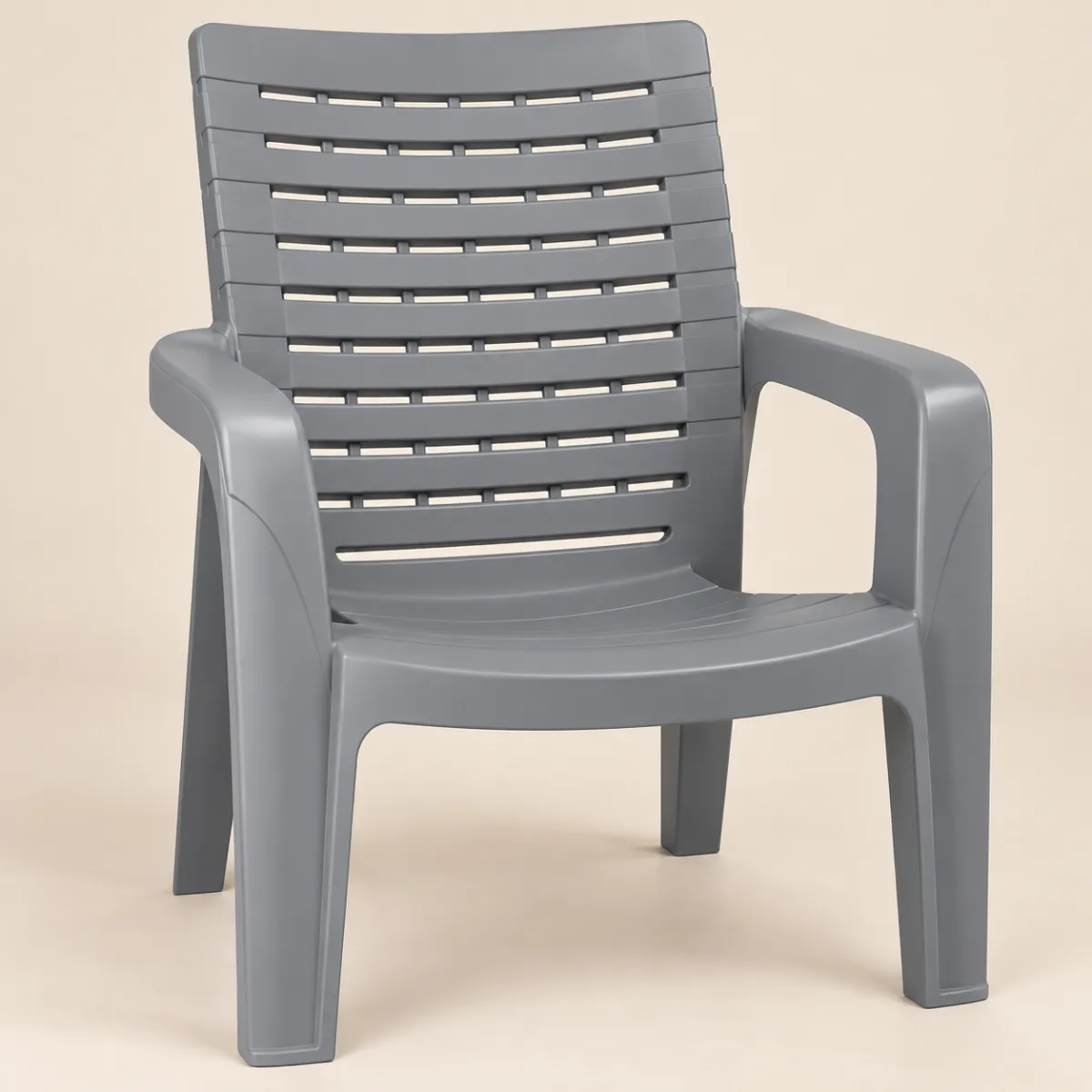 RK Premium Grey Plastic Arm Chair – Slatted Back Design