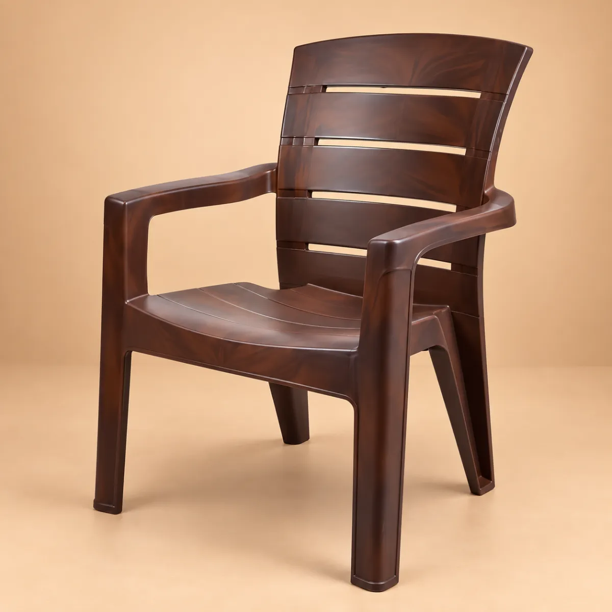 Premium Brown Plastic Arm Chair – Wood Finish Look