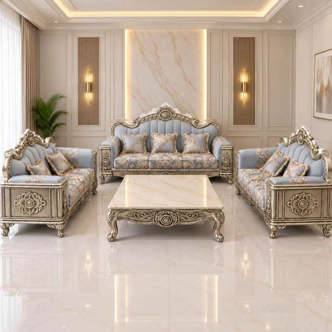 Haryana Traders Royal Classic Sofa Set with Carved Designer Frame