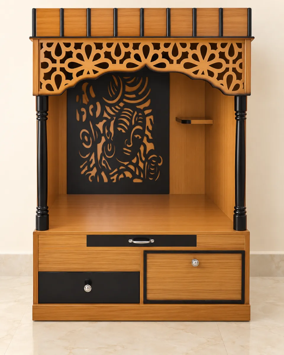 Haryana Traders Bholenath Mandir with Floral Jaali Arch & Black Pillar Design