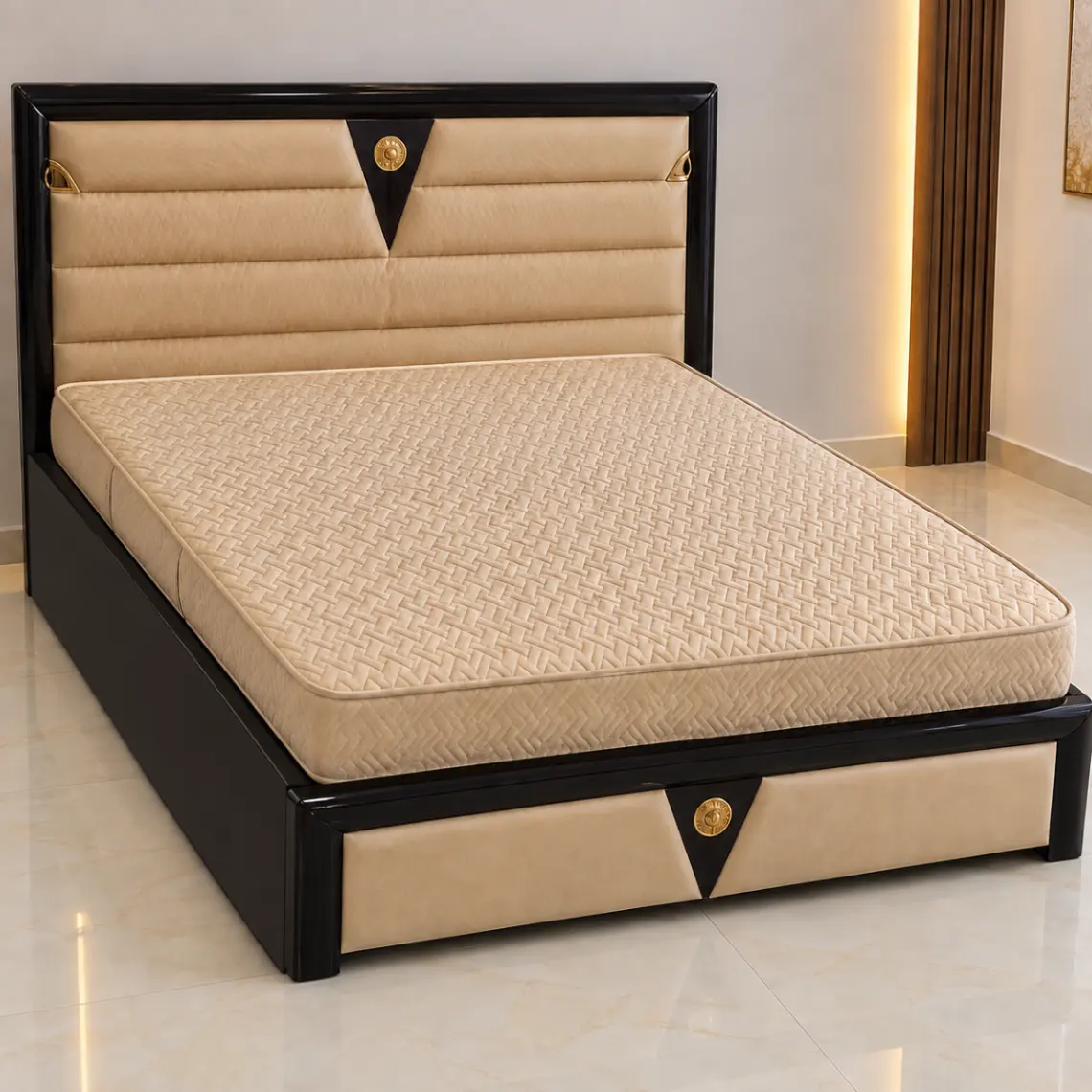 Haryana Traders Single Bed with Cushioned Headboard & Front Storage Drawer