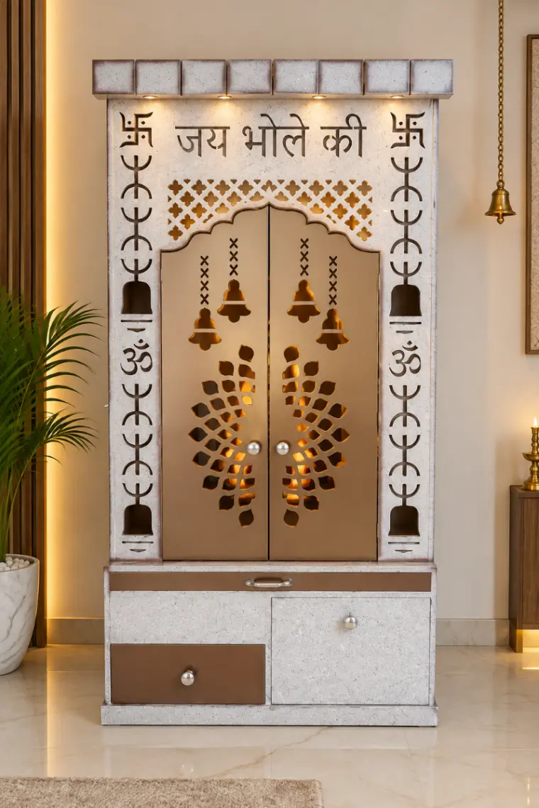 Haryana Traders Jai Bhole Ki Shiv Mandir with Bell Cutwork Doors & Storage