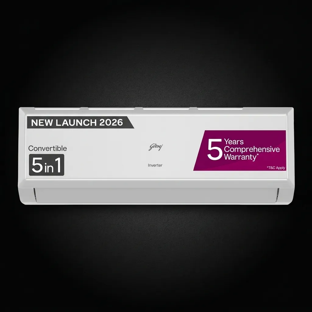 Godrej 1.5 Ton 3 Star 5-in-1 Convertible Inverter Split AC (100% Copper, I-Sense Technology, Heavy Duty Cooling)