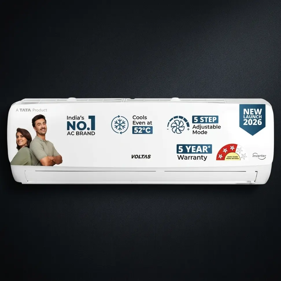 Voltas 1 Ton 3 Star Inverter Split AC (123V Vectra, 4-in-1 Adjustable Cooling, Copper, 2024/25)