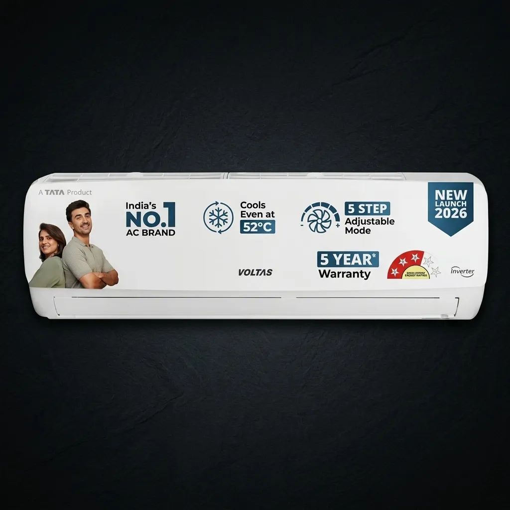 Voltas 2 Ton 3 Star Inverter Split AC (243V Vectra, High Ambient 52°C Cooling, 100% Copper)